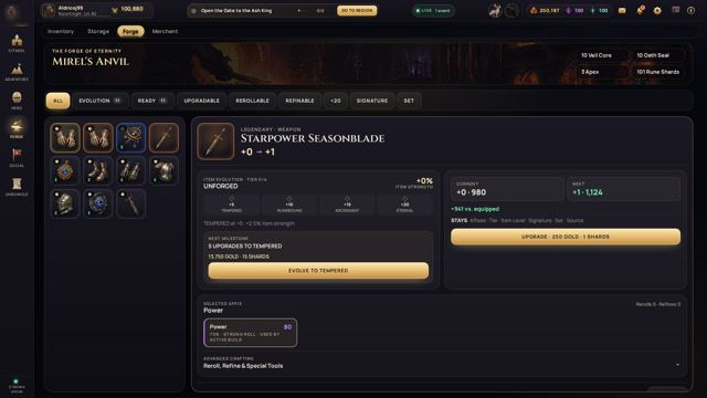 VEYDRIS screenshot: Forge: upgrades & crafting